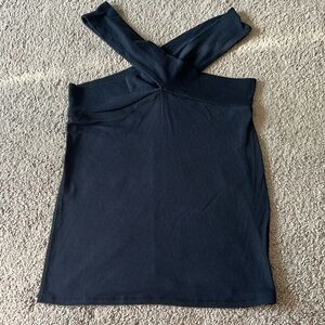Intimately Free People Black Cross Over Halter Neck Ribbed Tank Top